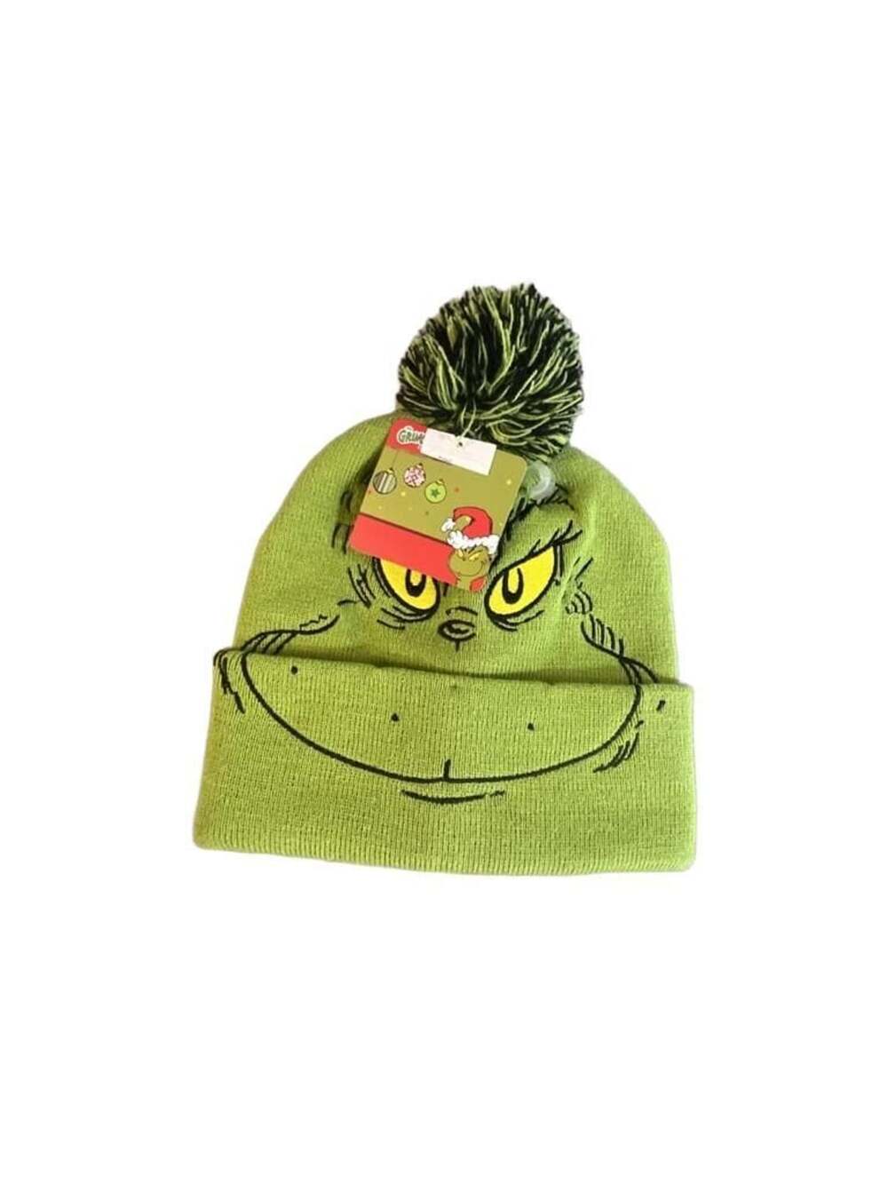 Dr. Seuss The Grinch Pom Beanie One Size Fits Most Green Cuffed Knit Hat